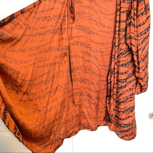 ANINE BING Penelope Printed Silk-satin Wrap Mini Dress In Brick Large - Picture 13 of 15